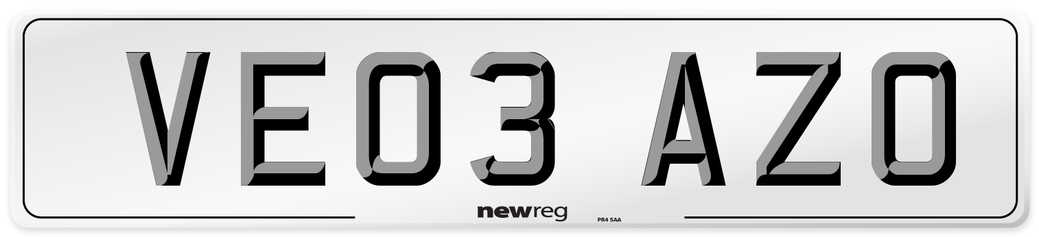 VE03 AZO Number Plate from New Reg